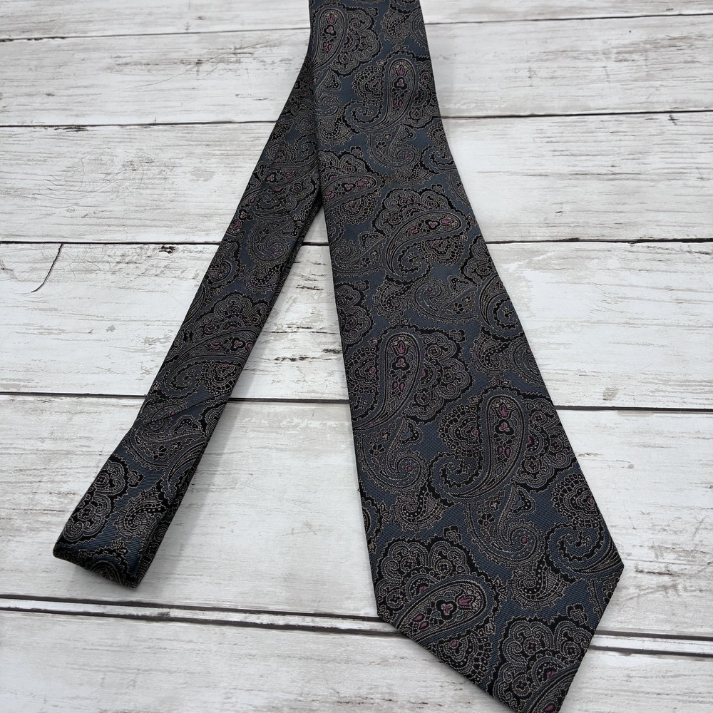 Windridge Mervyn's Men's Paisley Necktie Dark Blue Gray Black Pink Silk Blend